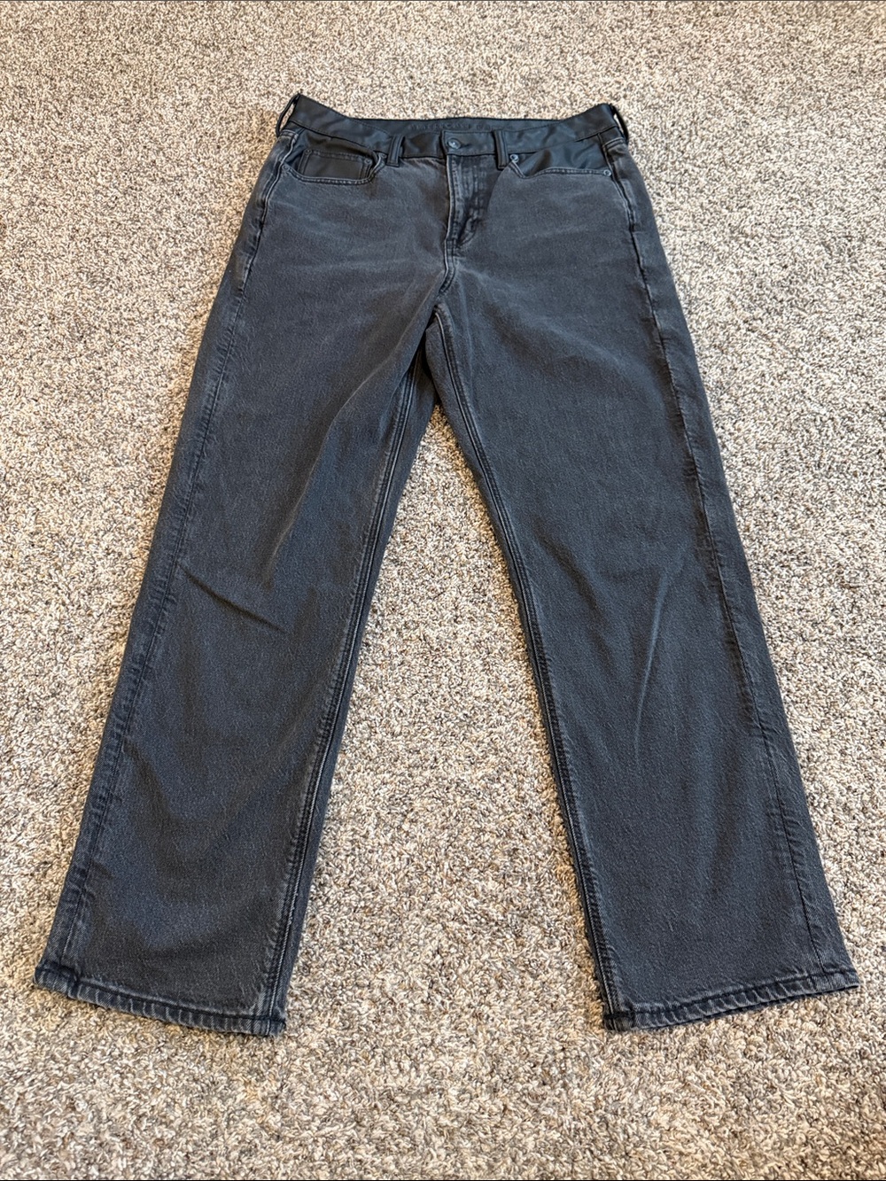American Eagle Outfitters High Rise Ankle Straight Black Faux Leather Waist